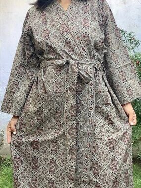 Boho Printed Two-Piece Set in Khaki Brown Base with Red and Black colour block.